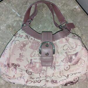 AUTHENTIC COACH SIGNATURE HORSE & CARRIAGE LARGE PINK HOBO BAG D1069-F15209